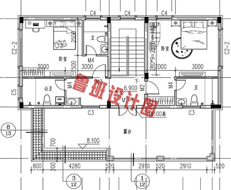 徽派三层别墅自建房屋设计三层户型图