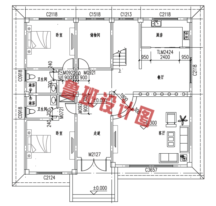 复式三层别墅设计一层户型图