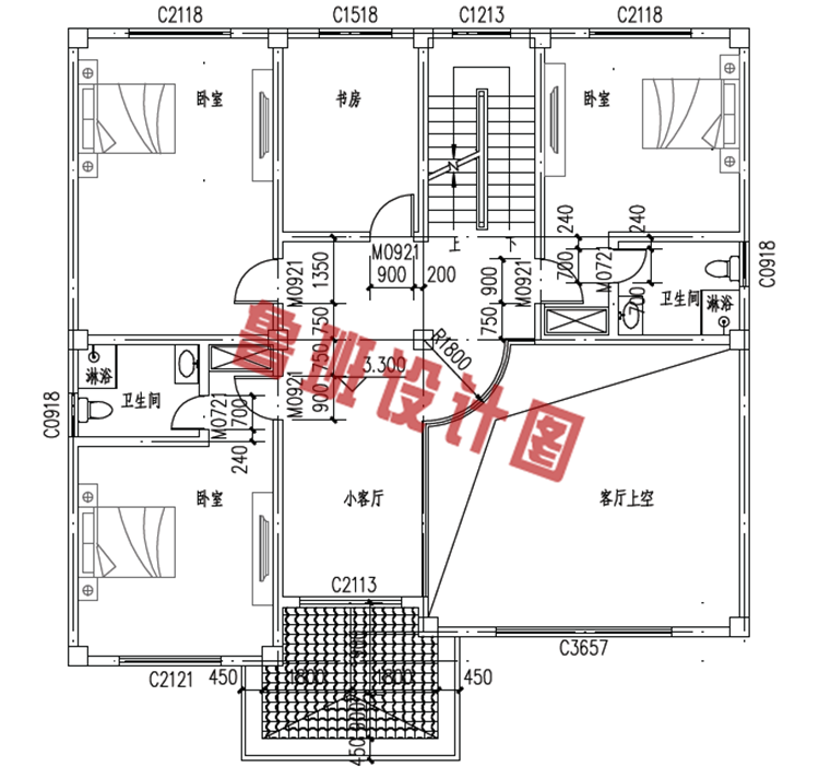 复式三层别墅设计二层户型图