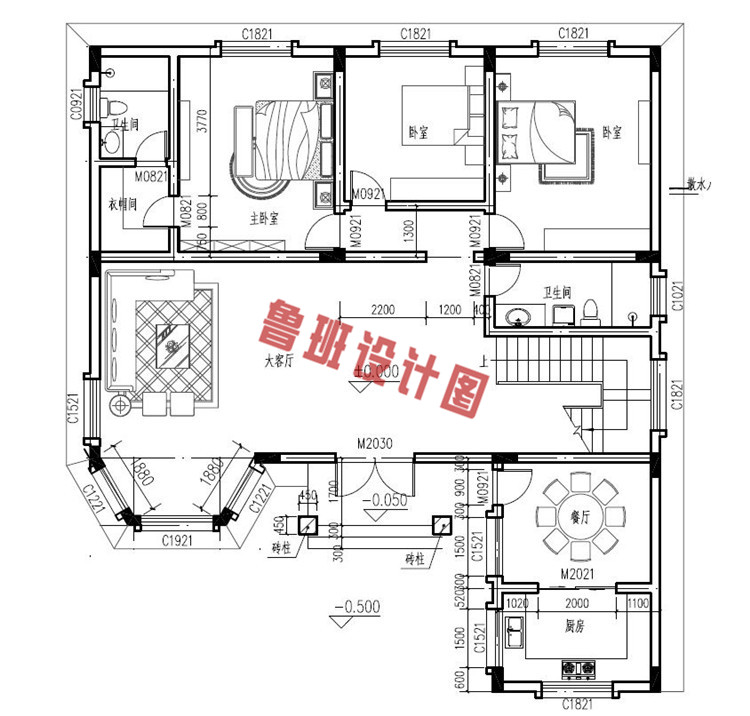 现代田园三层别墅自建房设计一层户型图