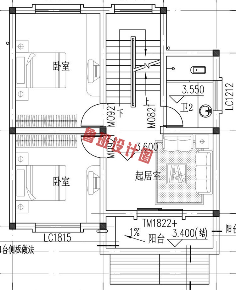 三层农村别墅设计二层户型图