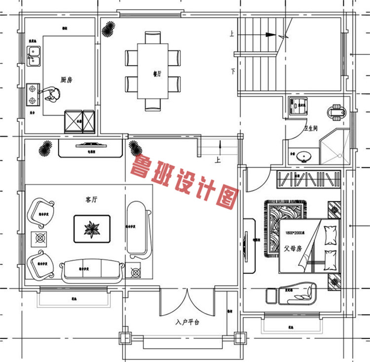 二层半砖混结构农村别墅设计一层户型图