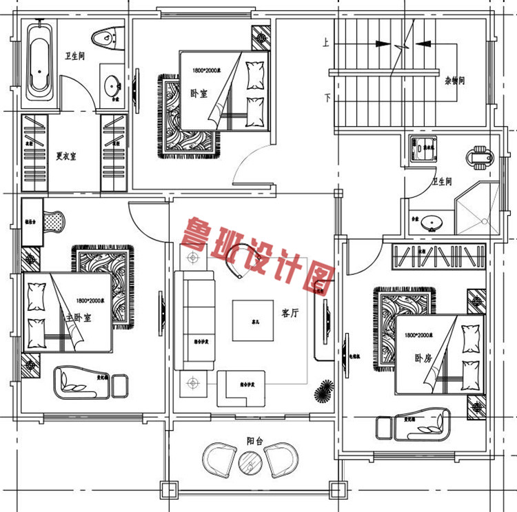 二层半砖混结构农村别墅设计二层户型图