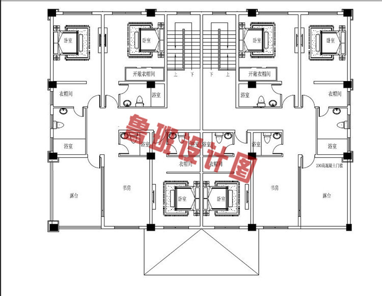 欧式共用门庭二层双拼小别墅二层户型图