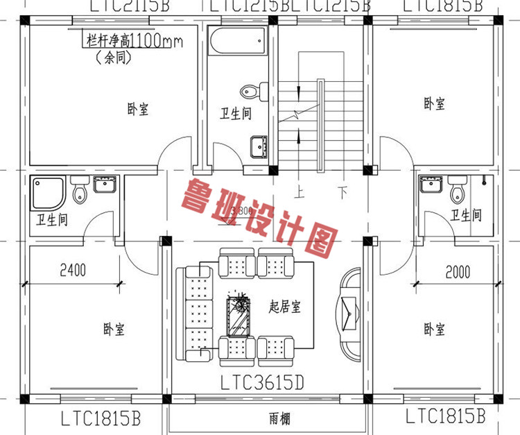 三层砖混别墅设计二层户型图