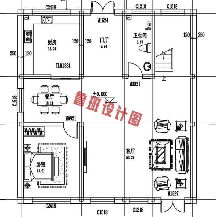 二层半层复式别墅小洋楼设计一层户型图