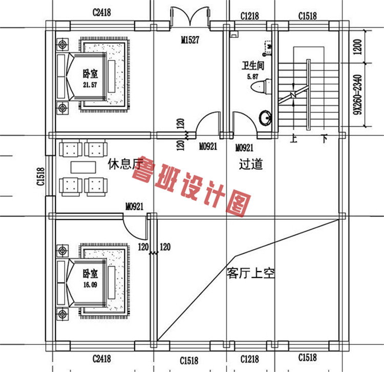 二层半层复式别墅小洋楼设计二层户型图