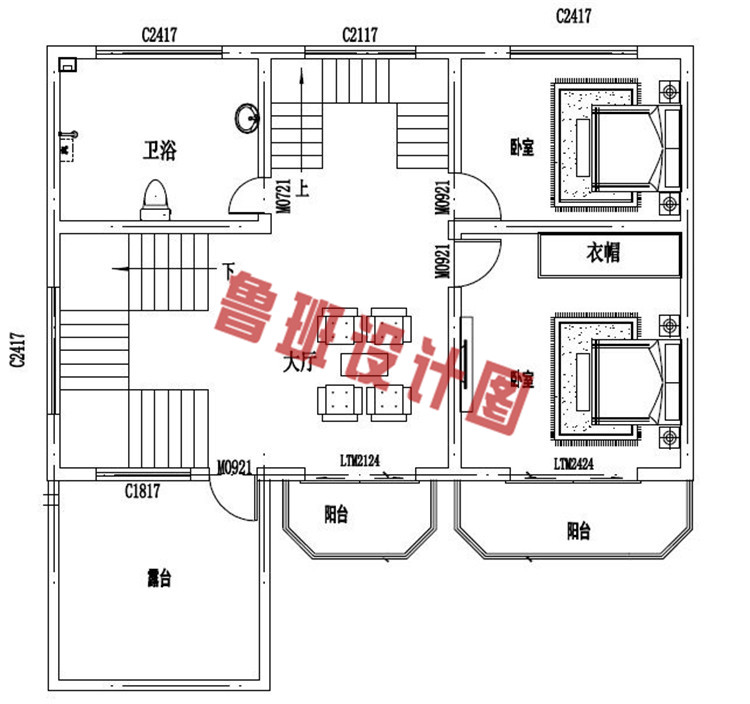 简单实用三层别墅房屋设计二层户型图