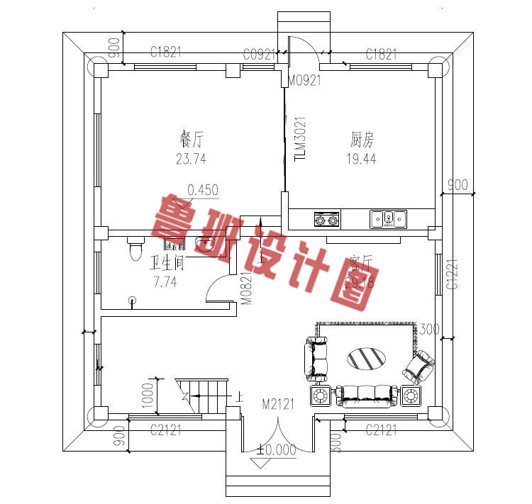 100平米三层农村别墅设计一层户型图