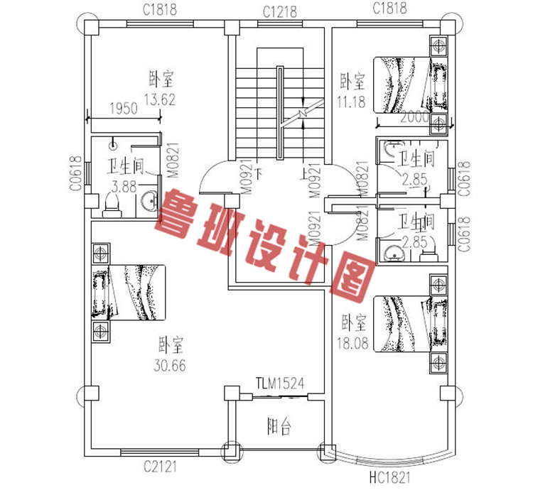 100平米三层农村别墅设计三层户型图