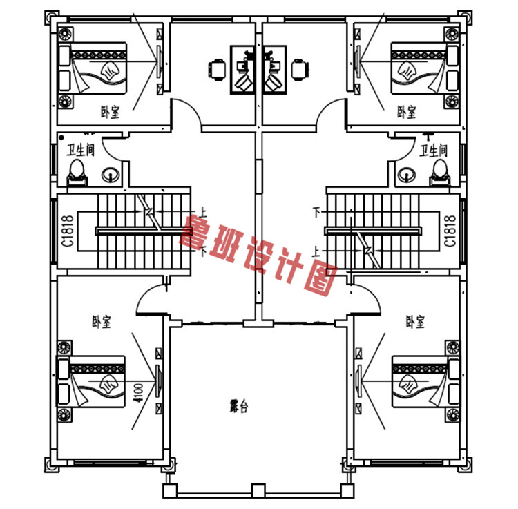 精美热销三层双拼别墅设计三层户型图