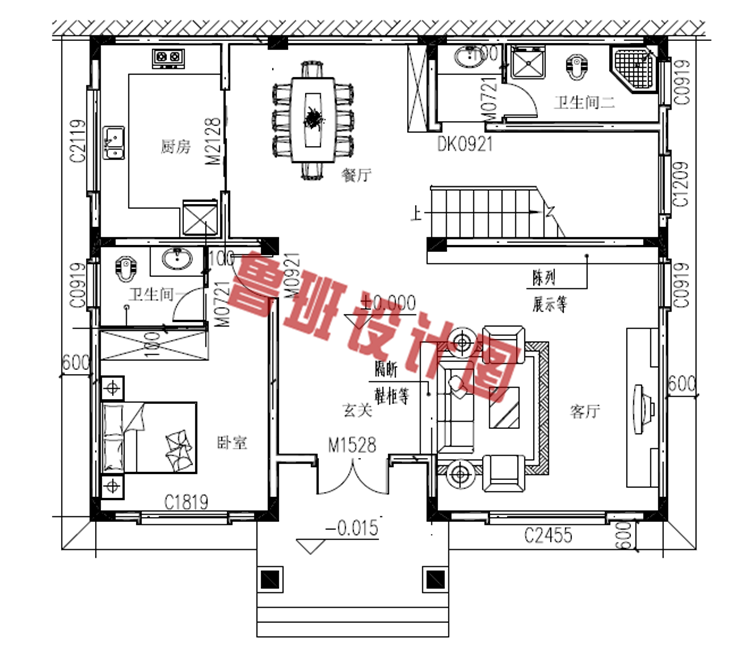 中式三层别墅设计一层户型图