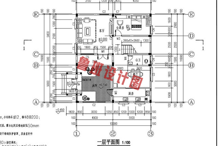 徽派新农村别墅设计一层户型图