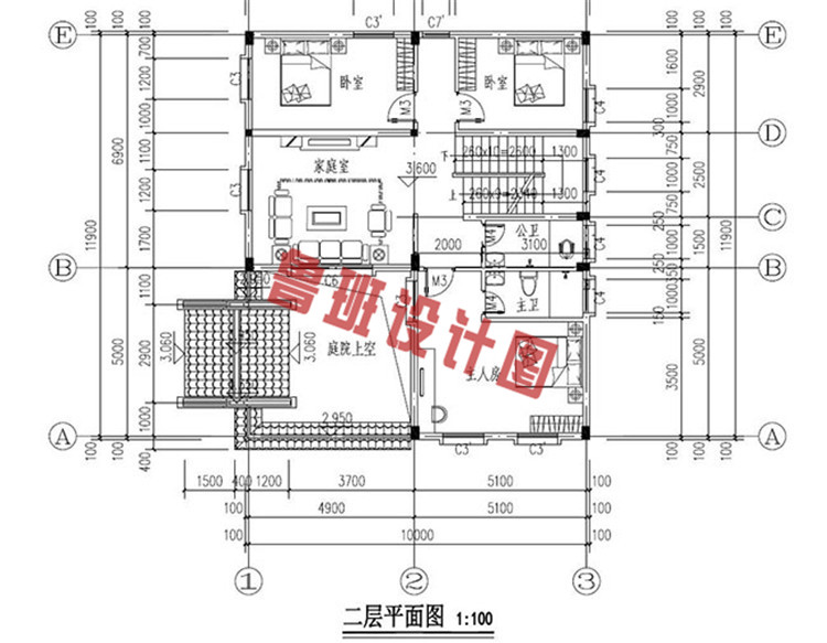 徽派新农村别墅设计二层户型图