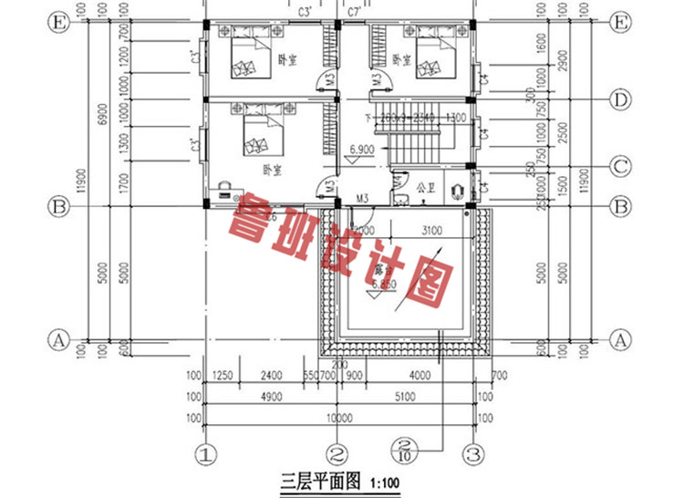 徽派新农村别墅设计三层户型图