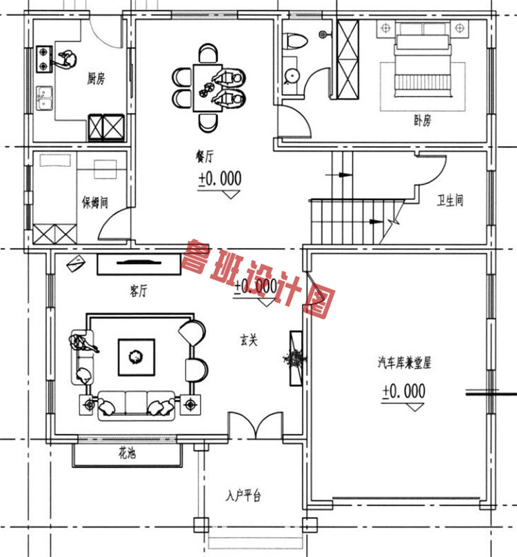 精美三层别墅设计一层户型图