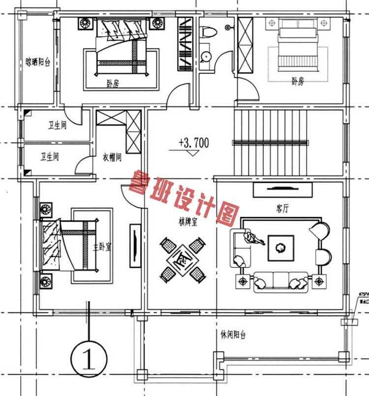 精美三层别墅设计二层户型图