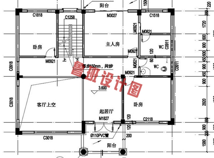 新农村三层别墅设计二层户型图