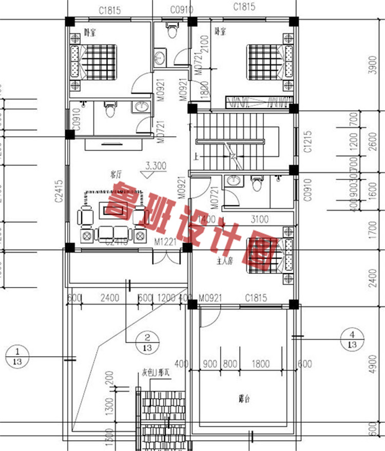 徽派三层住宅设计二层户型图