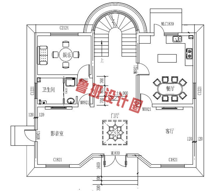 三层别墅自建楼房设计一层户型图