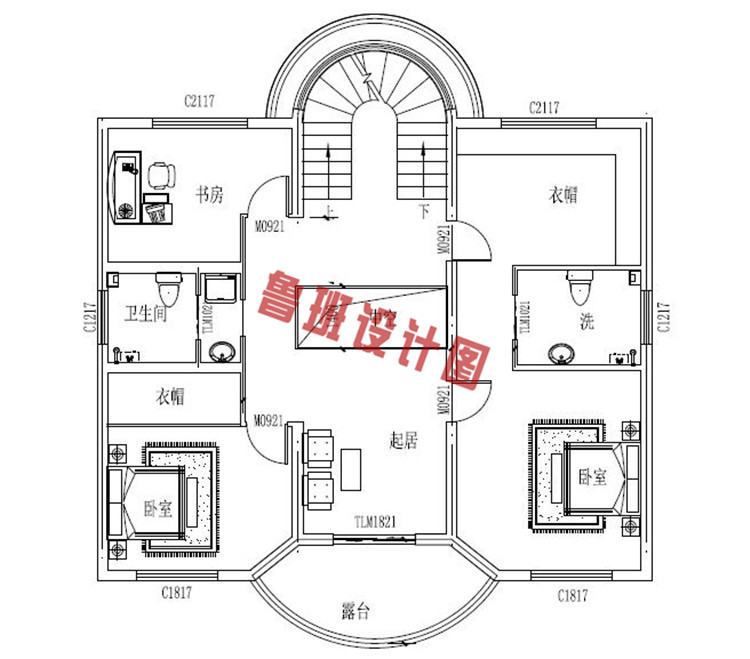 三层别墅自建楼房设计二层户型图