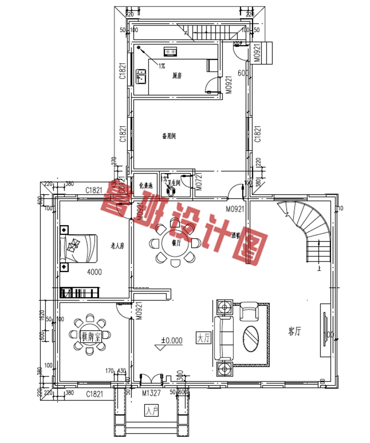 复式三层农村楼房设计一层户型图