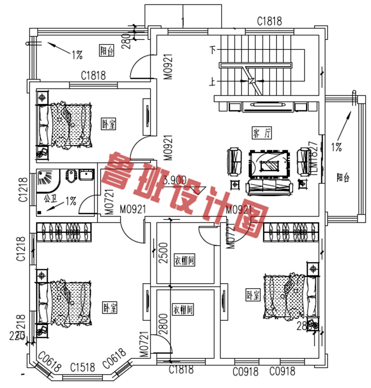 新农村三层楼房设计二层户型图