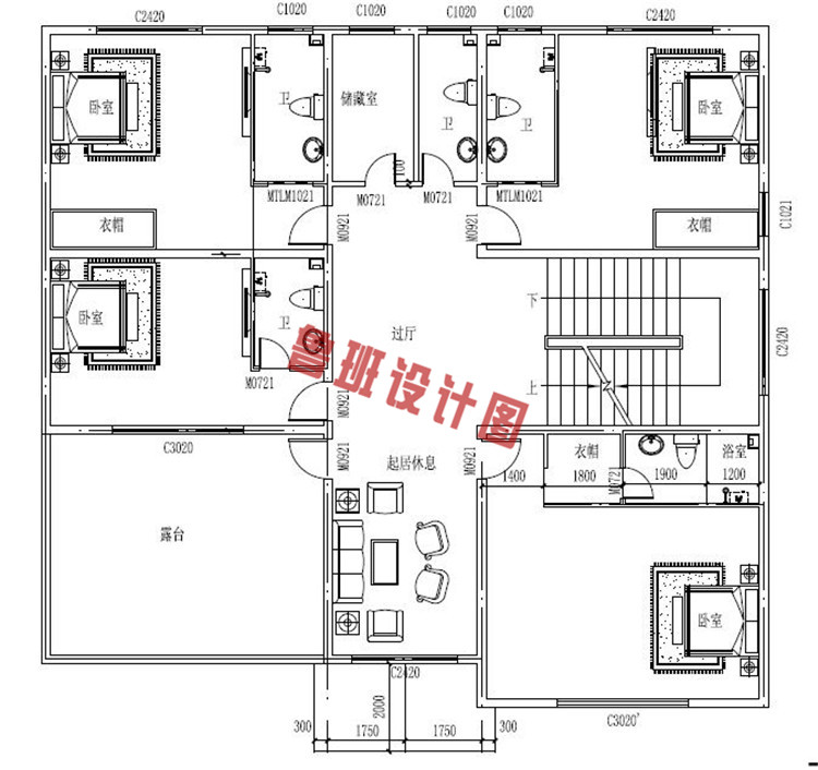 精致美观三层自建房屋设计二层户型图