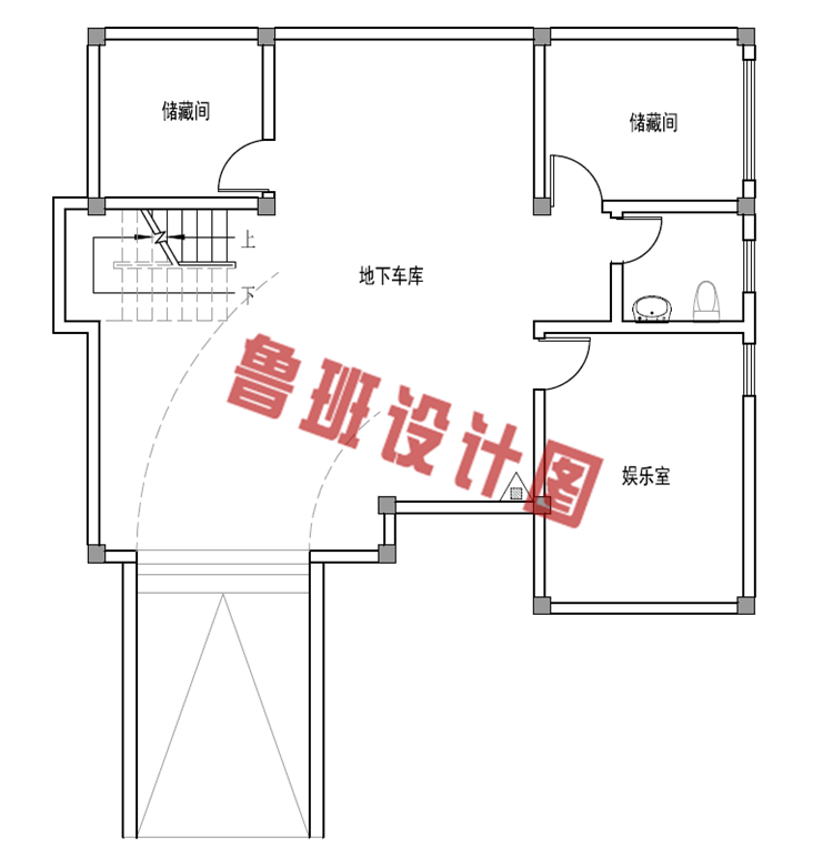 新中式三层楼房设计地下一层户型图