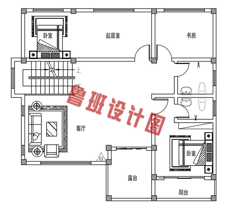 新中式三层楼房设计二层户型图