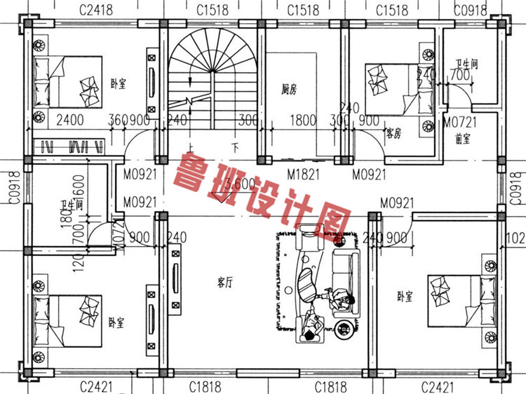 三层别墅房屋设计二层户型图