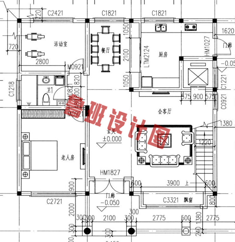 三层带电梯别墅设计一层户型图