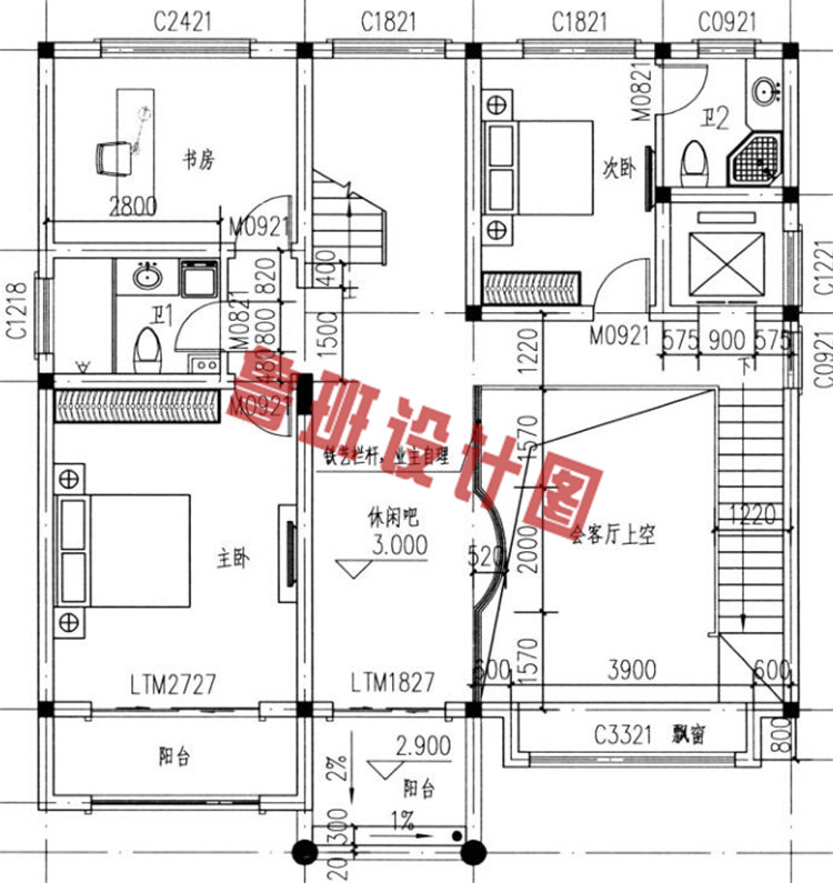 三层带电梯别墅设计二层户型图