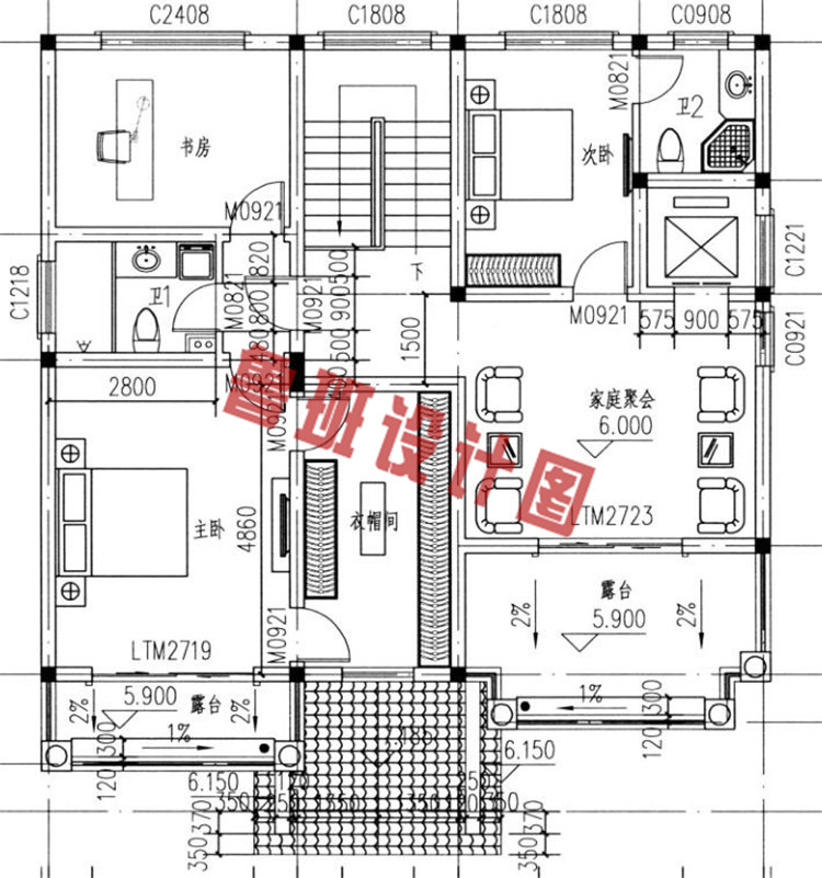 三层带电梯别墅设计三层户型图