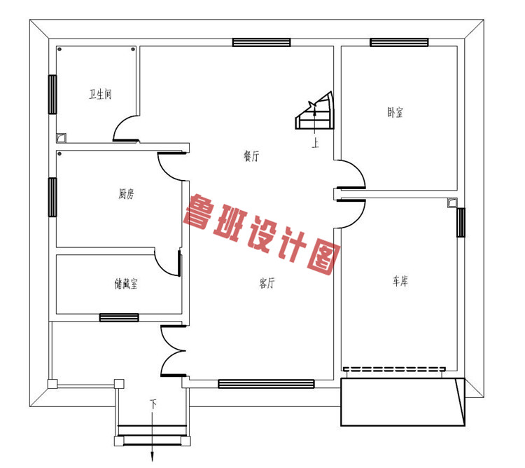 二层半自建房房屋设计一层户型图