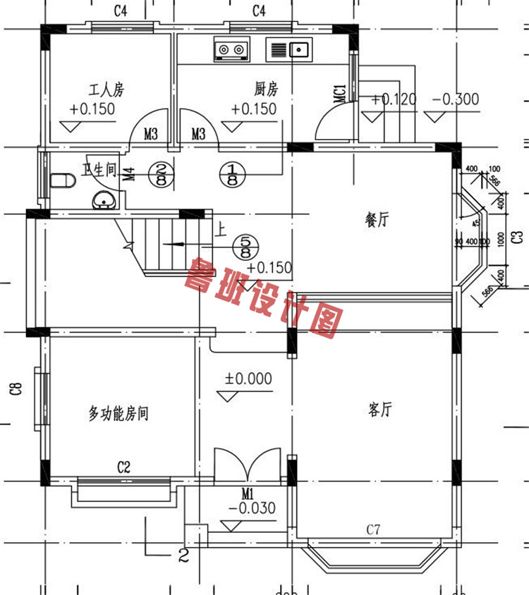 现代三层别墅设计一层户型图