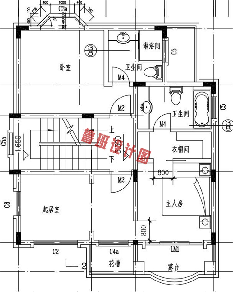 现代三层别墅设计二层户型图