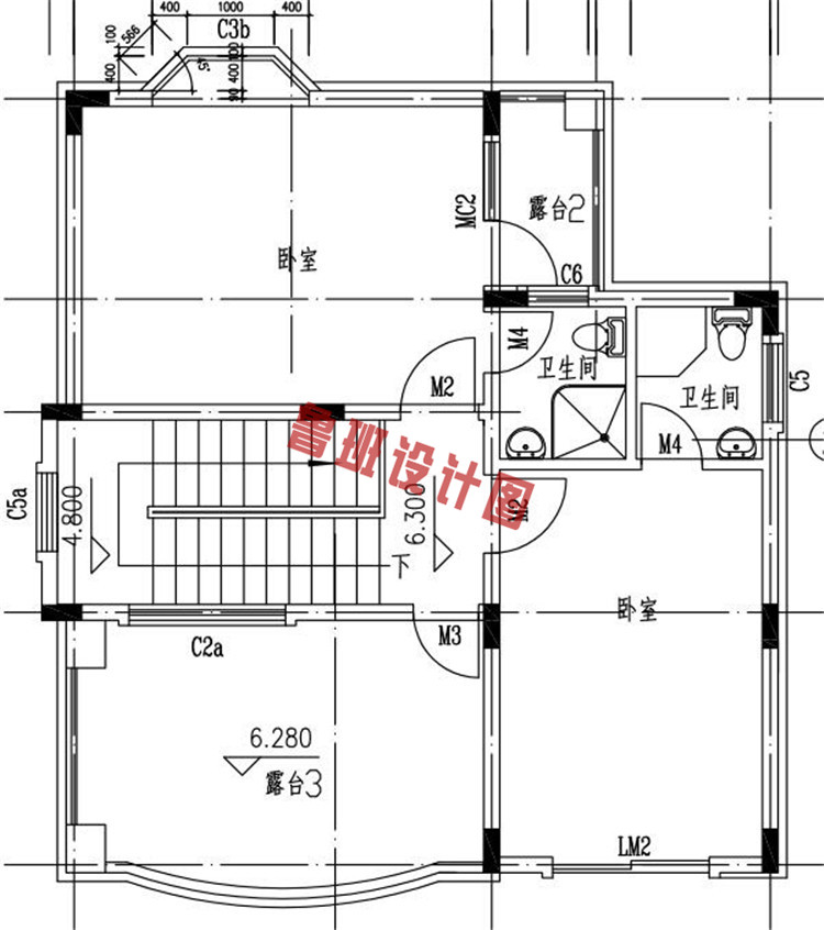 现代三层别墅设计三层户型图