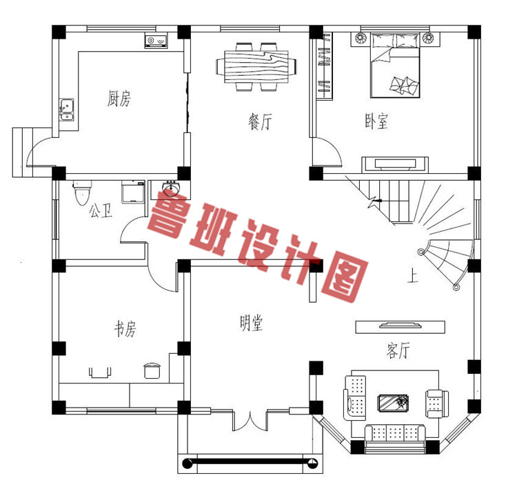 新农村三层别墅设计一层户型图