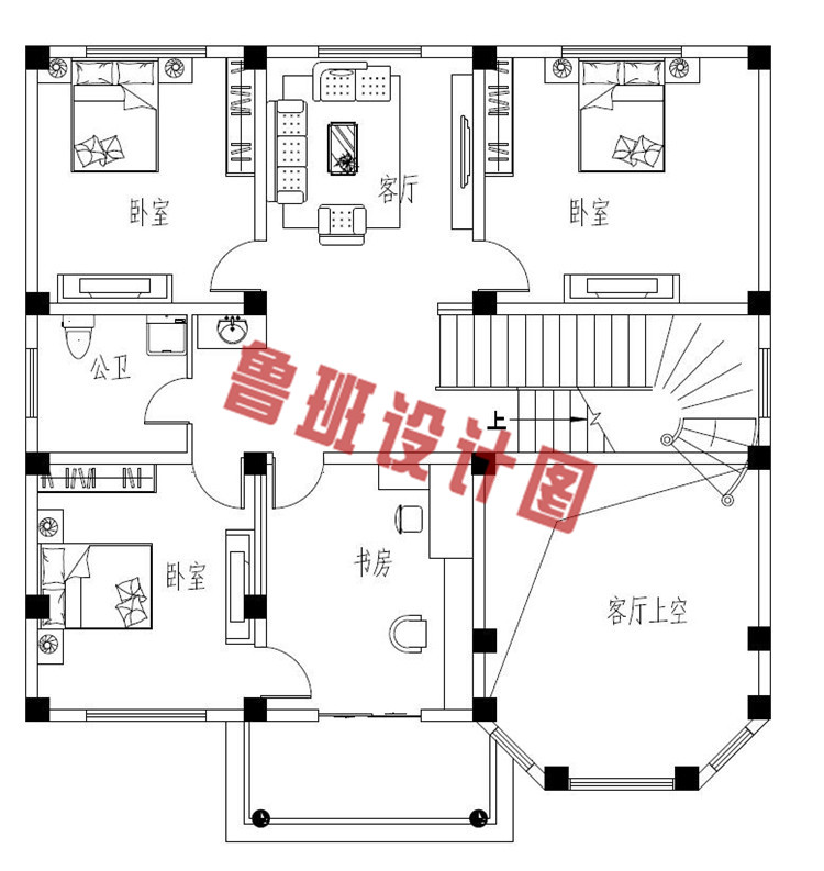 新农村三层别墅设计二层户型图