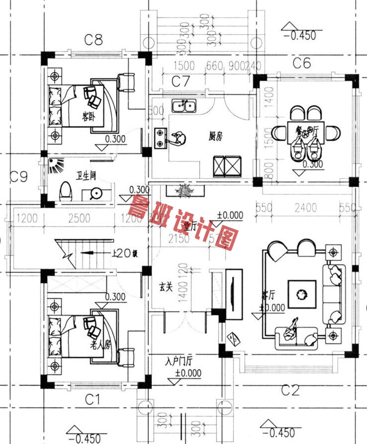 欧式三层别墅自建房设计一层户型图