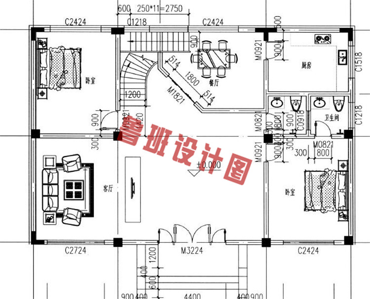 农村三层别墅设计一层户型图