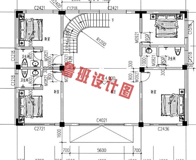 农村三层别墅设计二层户型图