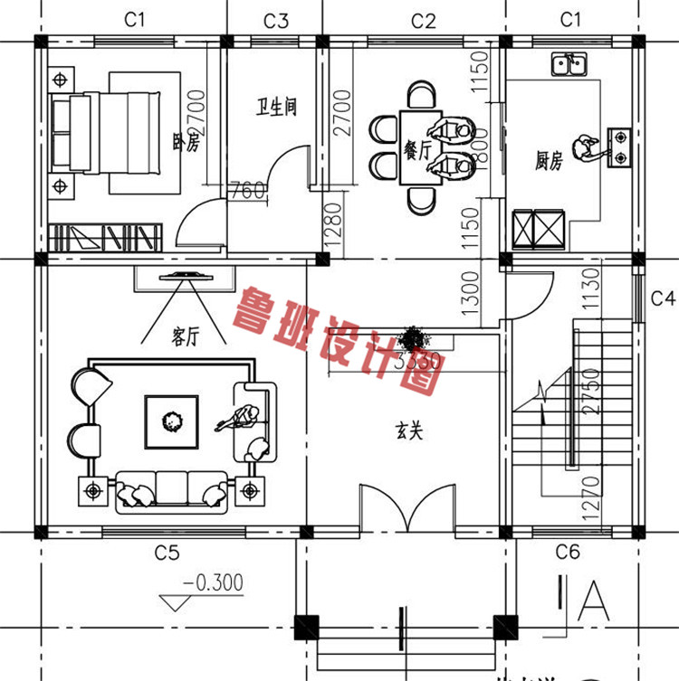 三层简单实用别墅设计一层户型图