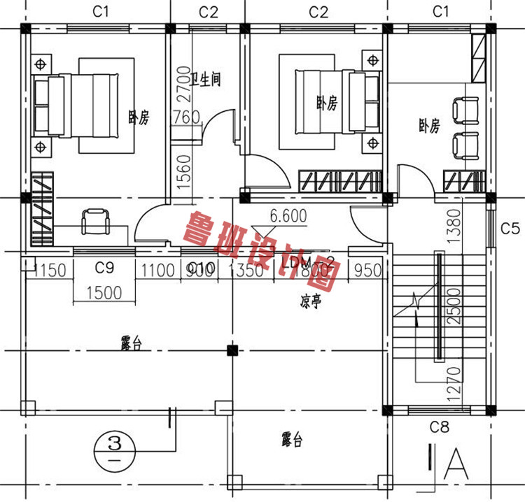 三层简单实用别墅设计三层户型图