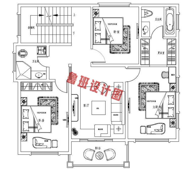 三层高档别墅设计二层户型图