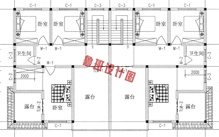 19X12米三层双拼自建房屋设计三层户型图