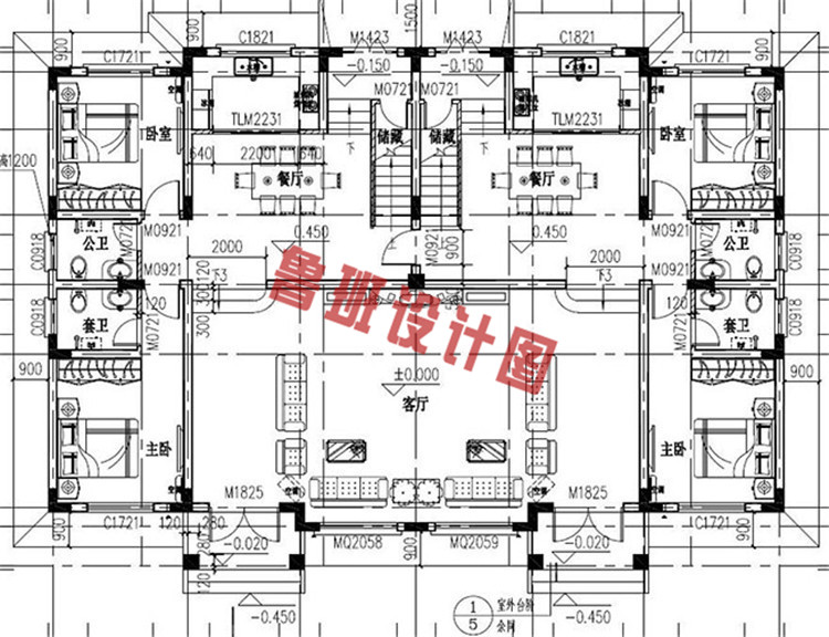 热销款兄弟三层双拼设计一层户型图