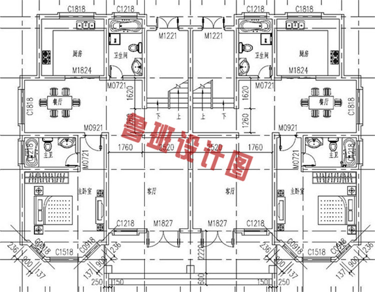 230平（单户115平）三层双拼自建房一层户型图