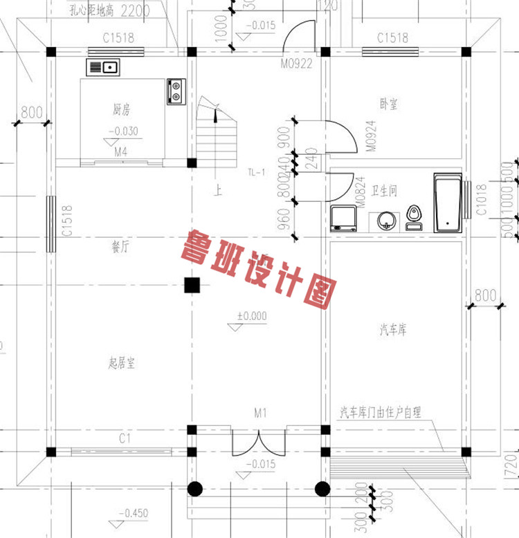 130平三层别墅设计一层户型图